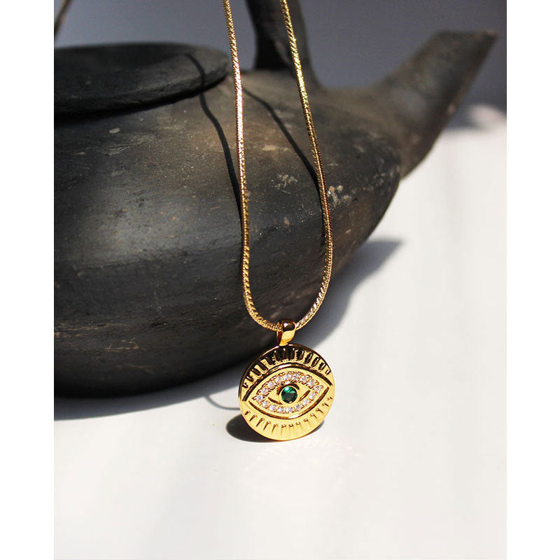 Venta al por mayor Collar de clavícula de circón micropaveado con ojo de cobre